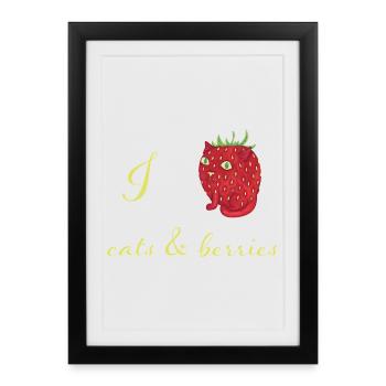 Qui n'aime pas les chats et les baies ? - Affiche encadrée (27 × 37 cm) - noir - Devant