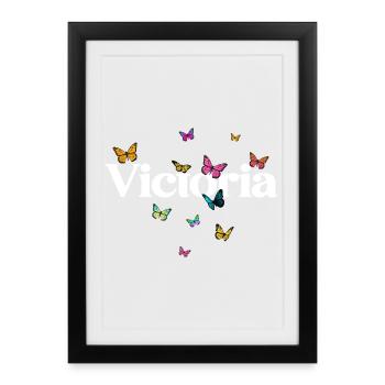 Beautiful girl name with butterflies VICTORIA - Framed poster (27 × 37 cm) - black - Front
