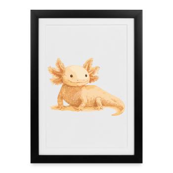 Axolotl réaliste - Illustration détaillée - Affiche encadrée (27 × 37 cm) - noir - Devant