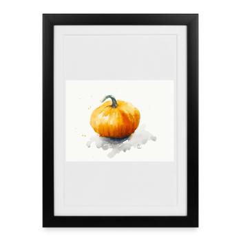 Citrouille lanterne Jack’o - Peinture à l’aquarelle peinte à la main - Affiche encadrée (27 × 37 cm) - noir - Devant