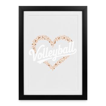 Conception de volley-ball en forme de cœur de léopard - Affiche encadrée (27 × 37 cm) - noir - Devant