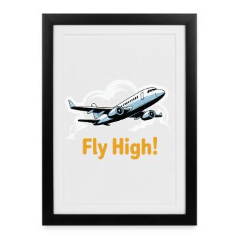 Jet dans le ciel illustration voler haut - Affiche encadrée (27 × 37 cm) - noir - Devant