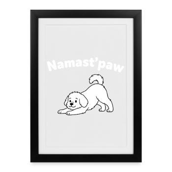 Namast'Paw Hund: Yoga Pfoten Humor - Gerahmtes Poster (27 × 37 cm) - Schwarz - Vorne