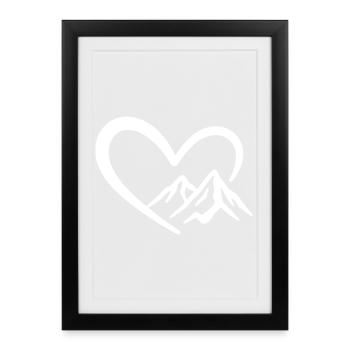 Mountains - Mountain Landscape Panorama with Heart - Framed poster (27 × 37 cm) - black - Front