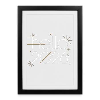 Hello 2026 Line Art Neon - Framed poster (27 × 37 cm) - black - Front