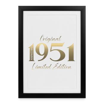 74e anniversaire Original décembre Né en 1951 - Affiche encadrée (27 × 37 cm) - noir - Devant