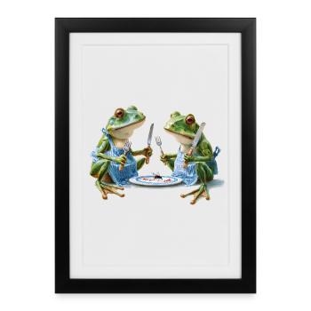 Two frog cooks at dinner - Framed poster (27 × 37 cm) - black - Front