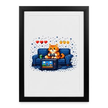 Gaming Cat – PC Gamer Humor - Framed poster (27 × 37 cm) - black - Front