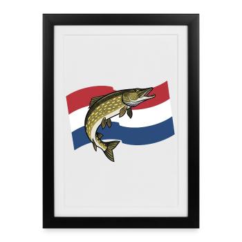 Pêche au brochet Pays-Bas - Affiche encadrée (27 × 37 cm) - noir - Devant