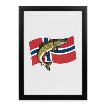 Pêche au brochet en Norvège - Affiche encadrée (27 × 37 cm) - noir - Devant
