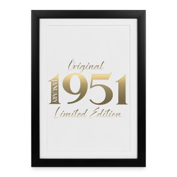 75e anniversaire Original janvier Né en 1951 - Affiche encadrée (27 × 37 cm) - noir - Devant