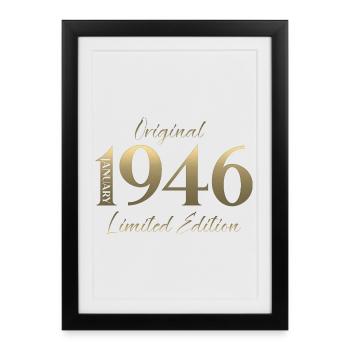 80e anniversaire Original janvier Né en 1946 - Affiche encadrée (27 × 37 cm) - noir - Devant
