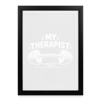 Mon thérapeute en haltérophilie - Affiche encadrée (27 × 37 cm) - noir - Devant