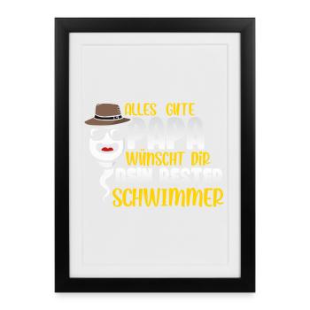 Tout le meilleur papa vous souhaite votre meilleur nageur - Affiche encadrée (27 × 37 cm) - noir - Devant