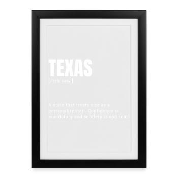 Typographie grand format du Texas Humour - Affiche encadrée (27 × 37 cm) - noir - Devant