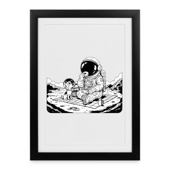 Astronaute Pique-nique Donut Chien - Affiche encadrée (27 × 37 cm) - noir - Devant