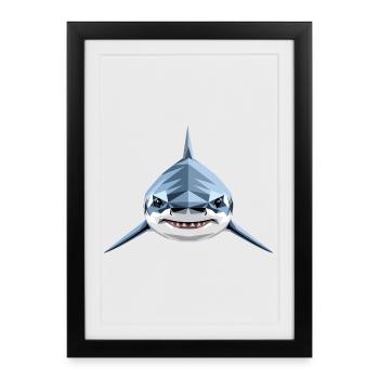 Requin Requin tigre Plongeur Requins mignons Grand requin blanc - Affiche encadrée (27 × 37 cm) - noir - Devant