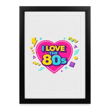 80s Retro Heart Neon Design - Framed poster (27 × 37 cm) - black - Front