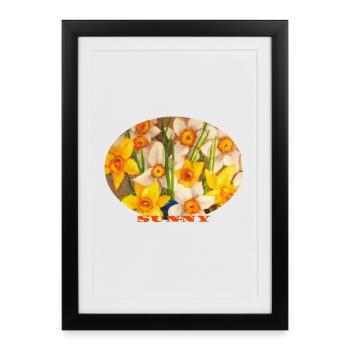 Sunny - Art ovale jaune éclatant de jonquilles - Affiche encadrée (27 × 37 cm) - noir - Devant