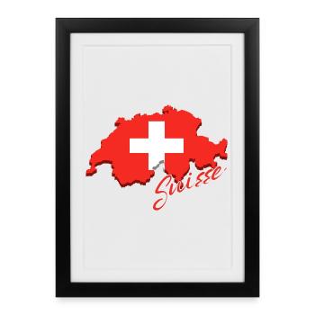 Carte avec le drapeau de la Suisse, j’adore la Suisse - Affiche encadrée (27 × 37 cm) - noir - Devant