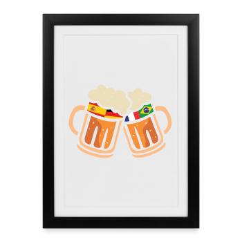 Drapeaux de bière pour la Coupe du Monde avec l’Espagne et l’Allemagne - Affiche encadrée (27 × 37 cm) - noir - Devant