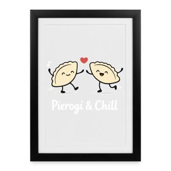 Pierogi & Chill : Piérongis dansants drôles Polska - Affiche encadrée (27 × 37 cm) - noir - Devant