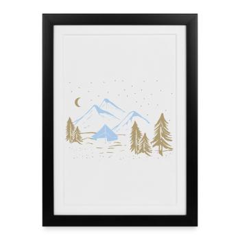 Scène du camping nocturne en montagne - Affiche encadrée (27 × 37 cm) - noir - Devant