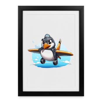 PenguinPilot Flying Penguin - Framed poster (27 × 37 cm) - black - Front