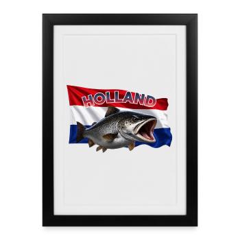 Pêche à la truite en Hollande - Motif du poisson - Affiche encadrée (27 × 37 cm) - noir - Devant