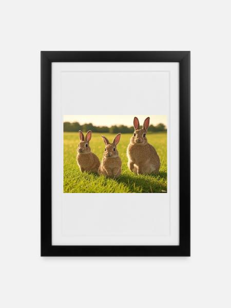 Spring Bunny Trio - Framed poster (27 × 37 cm) - black