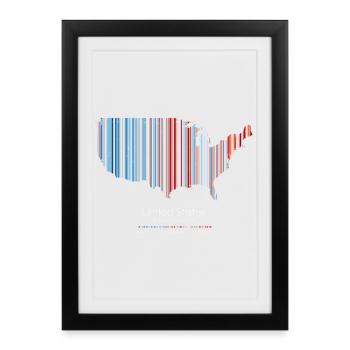 United States – Climate History Warming Stripes Map Print - Framed poster (27 × 37 cm) - black - Front