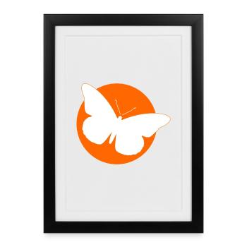 White Butterfly Silhouette – Orange Circle Art - Framed poster (27 × 37 cm) - black - Front