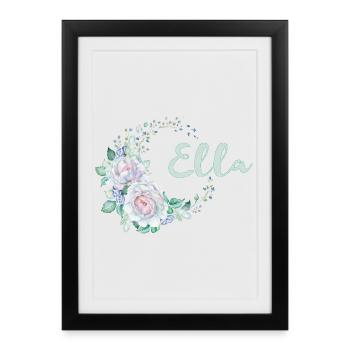 Couronne de fleurs Ella en police pastel - Affiche encadrée (27 × 37 cm) - noir - Devant