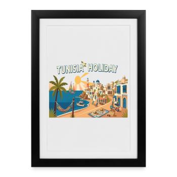 Tunisia Holiday Vintage Travel T-Shirt - Affiche encadrée (27 × 37 cm) - noir - Devant