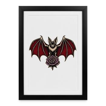 Vampire Bat and Rose Gothic Art - Framed poster (27 × 37 cm) - black - Front