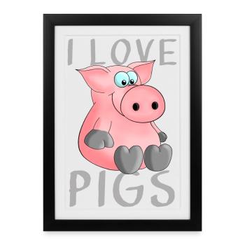 J'adore les cochons de porc - Affiche encadrée (27 × 37 cm) - noir - Devant