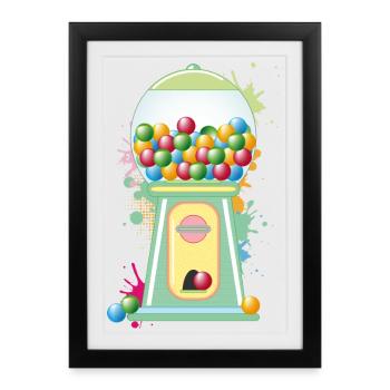 nostalgique rétro chewing-gum distributeur automatique style graffiti - Affiche encadrée (27 × 37 cm) - noir - Devant