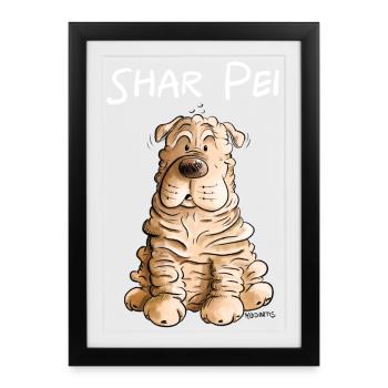 Happy Shar Pei I chien pliant - Affiche encadrée (27 × 37 cm) - noir - Devant