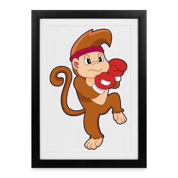 Monkey Boxer Gants de boxe Boxe Boxe - Affiche encadrée (27 × 37 cm) - noir - Devant