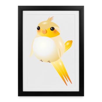Canary rond dans le style kawaii - Affiche encadrée (27 × 37 cm) - noir - Devant