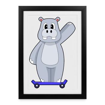 Hippo Skater Skateboard - Affiche encadrée (27 × 37 cm) - noir - Devant
