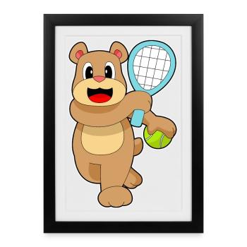 Raquette de tennis Bear Tennis - Affiche encadrée (27 × 37 cm) - noir - Devant
