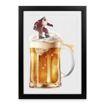 ho ho hol mir mal ein Bier Surfer Weihnachtsmann - Gerahmtes Poster (27 × 37 cm) - Schwarz - Vorne