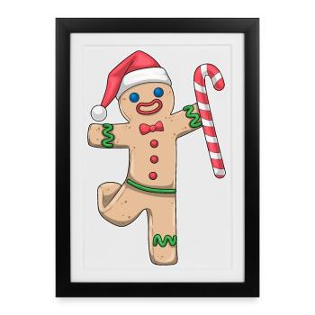 Pain d’épice bonhomme Noël Candy Cane - Affiche encadrée (27 × 37 cm) - noir - Devant