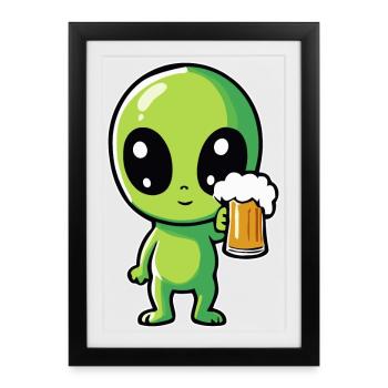 Alien avec de la bière - Affiche encadrée (27 × 37 cm) - noir - Devant