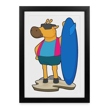 Été de surf sur la planche de surf girafe - Affiche encadrée (27 × 37 cm) - noir - Devant