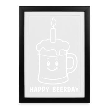 Bière Chope de bière Happy Beerday Party - Affiche encadrée (27 × 37 cm) - noir - Devant