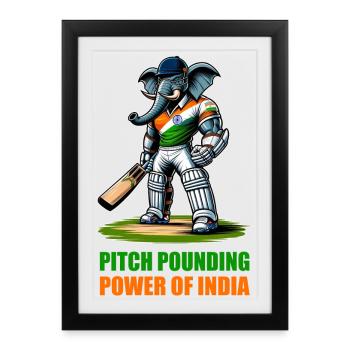 Motif d'éléphant de cricket indien - Affiche encadrée (27 × 37 cm) - noir - Devant