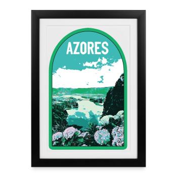 Illustration Lac Sete Cidades, Açores - Affiche encadrée (27 × 37 cm) - noir - Devant