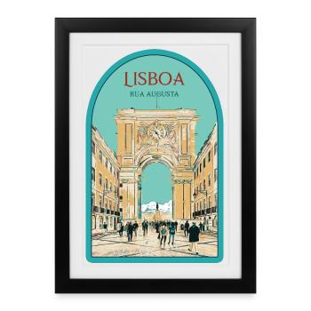 Illustration Arc Rue Augusta, Lisbonne - Affiche encadrée (27 × 37 cm) - noir - Devant